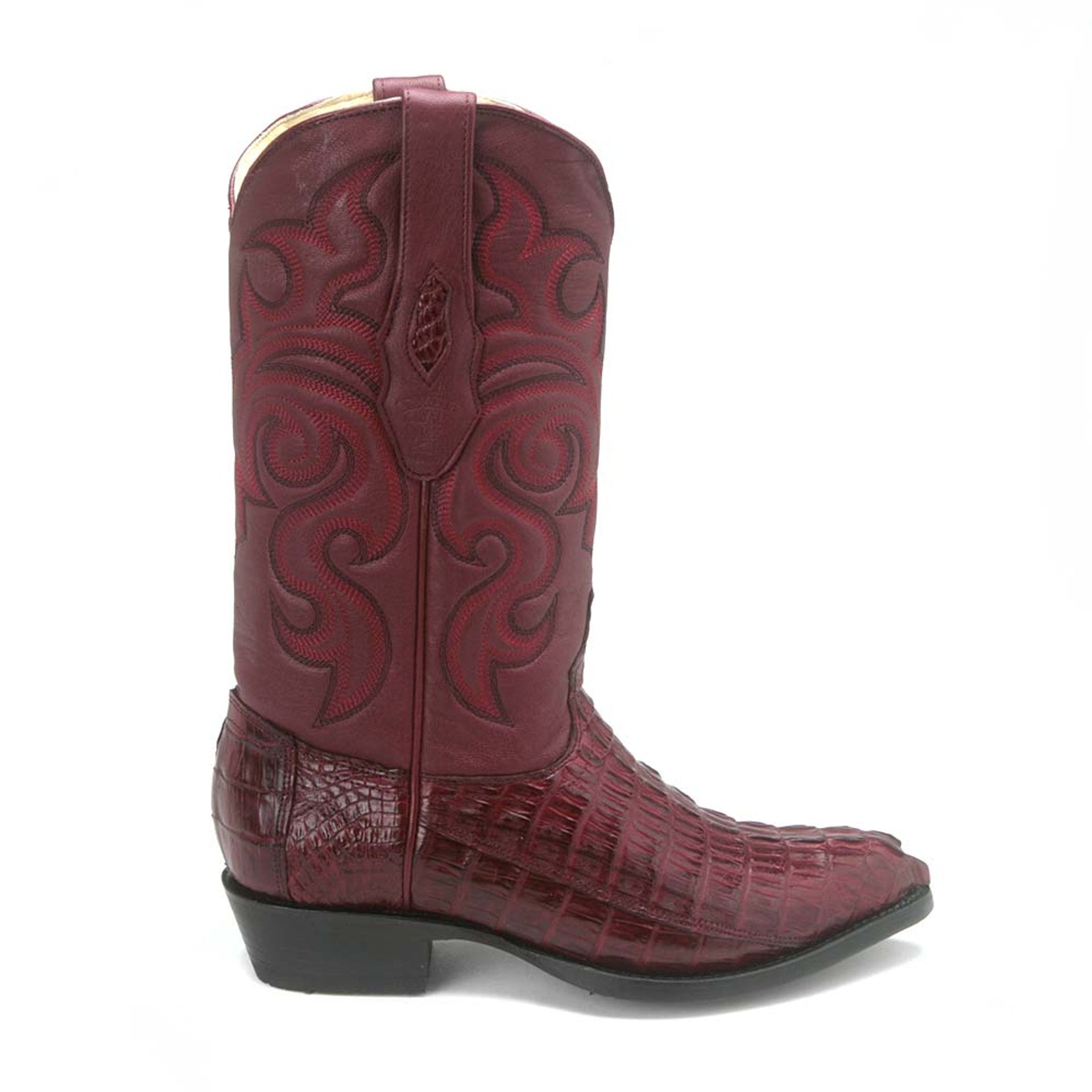 Western Burgundy Caiman Crocodile J Toe Boots