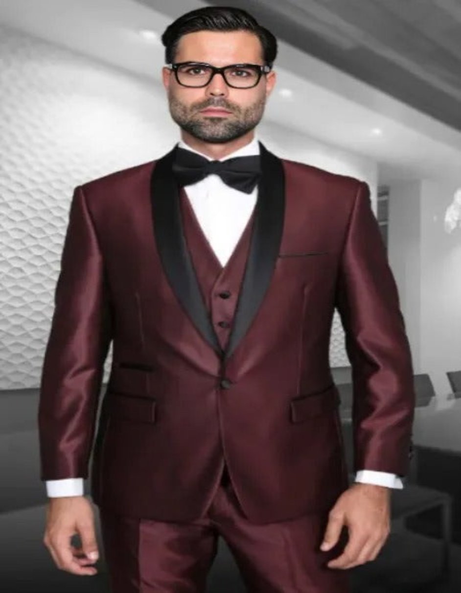 Burgundy Sharkskin Tuxedo Suit