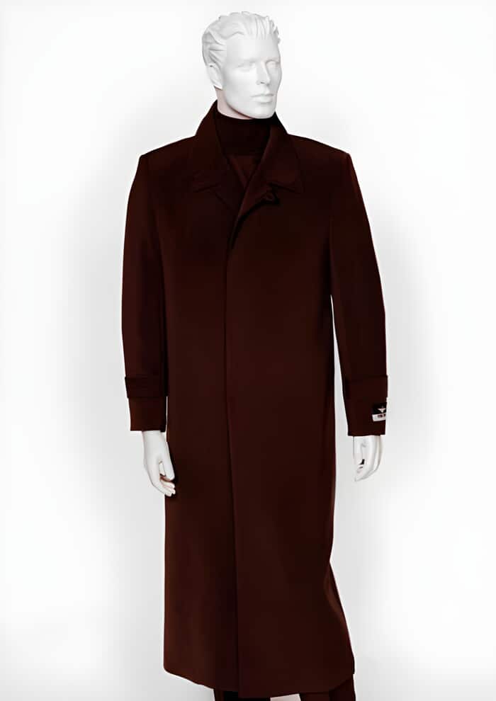 Men's Burgundy 4-Button Full Length Duster Coat