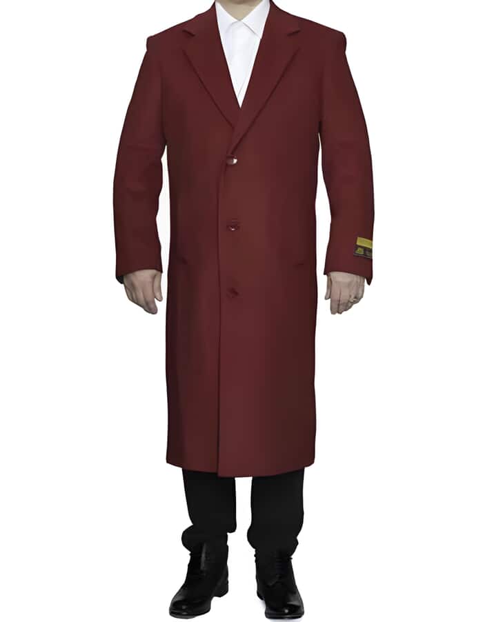 Burgundy Wool Full Length Men's Top Coat