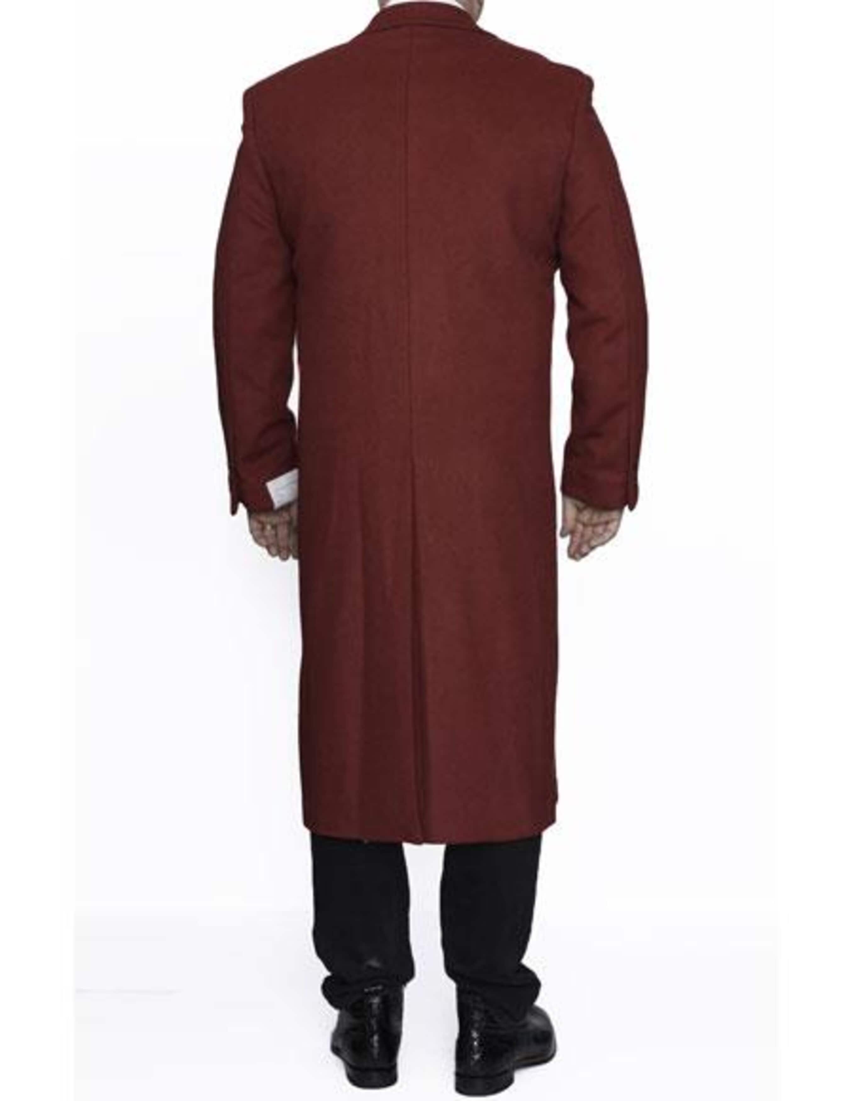 Burgundy Wool Full Length Men's Top Coat