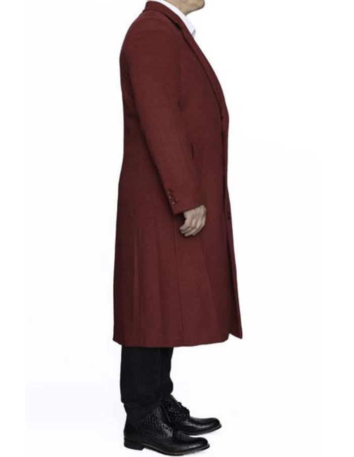 Burgundy Wool Full Length Men's Top Coat