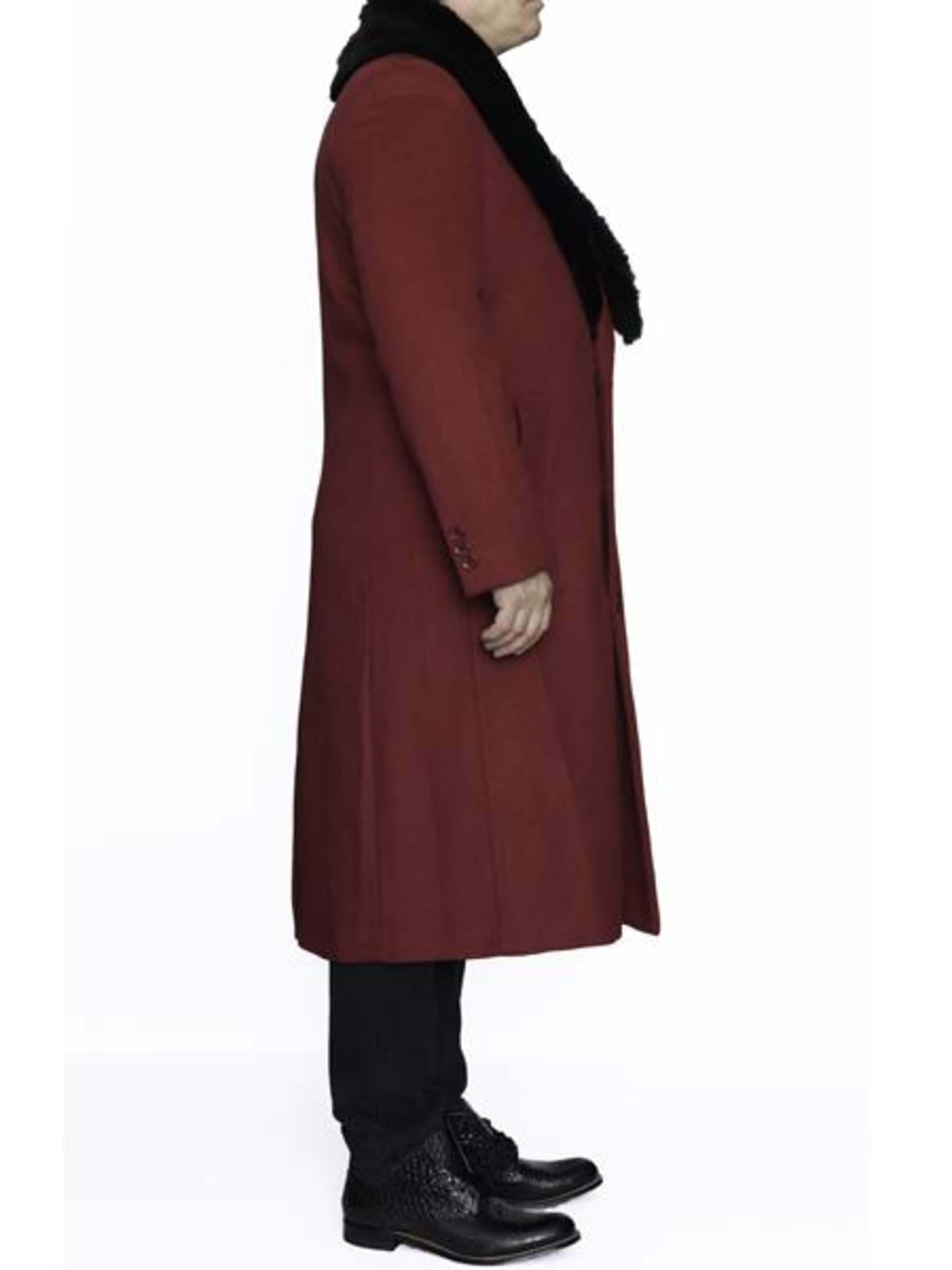 Burgundy Wool Overcoat with Removable Fur Collar