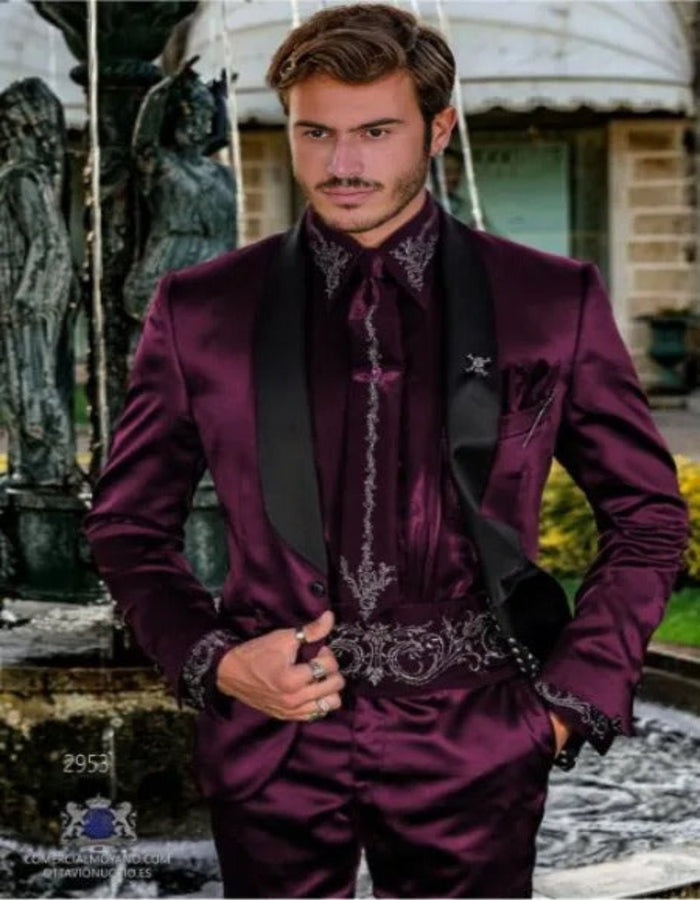 Burgundy Sateen Slim Fit Tuxedo