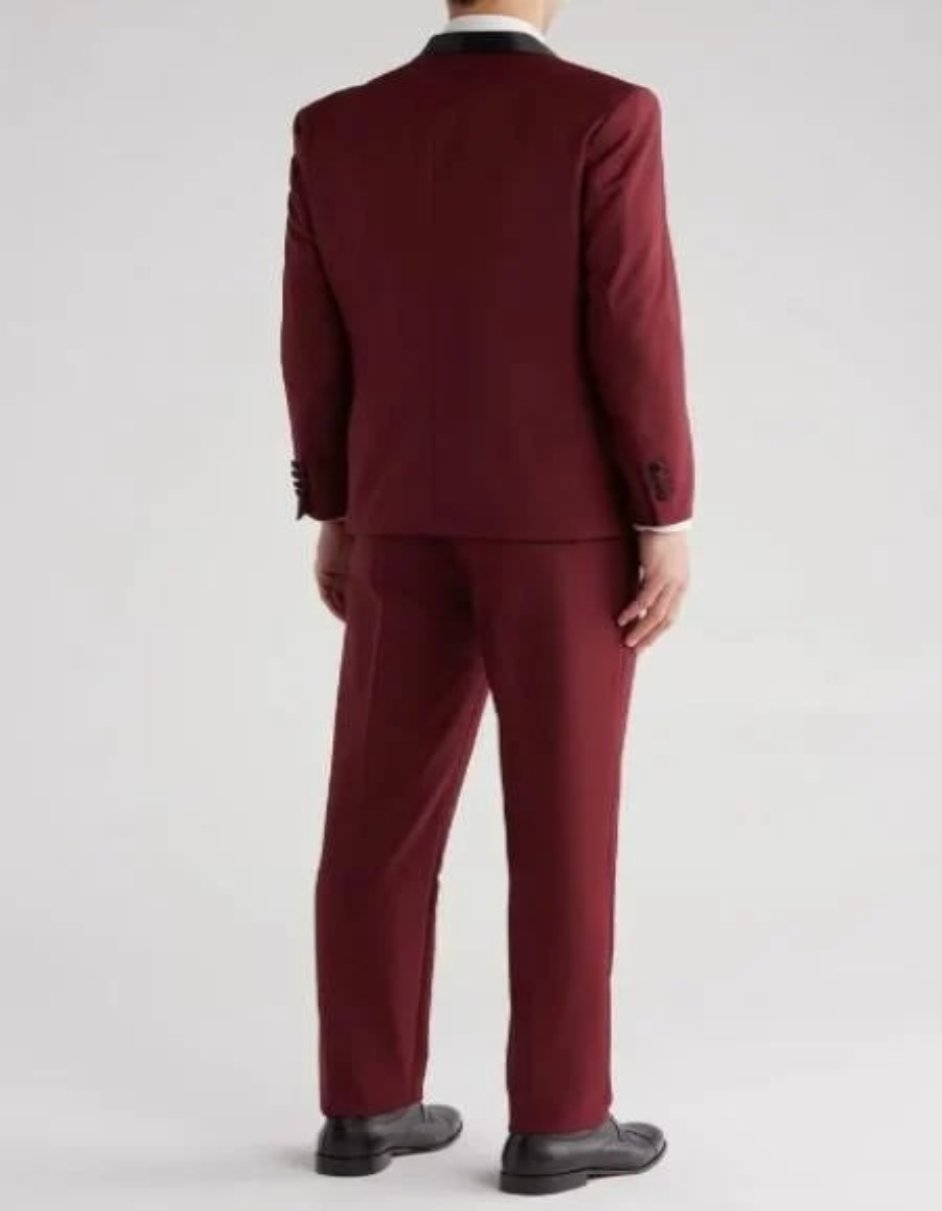 Burgundy Shawl Collar Vested Tuxedo Suit
