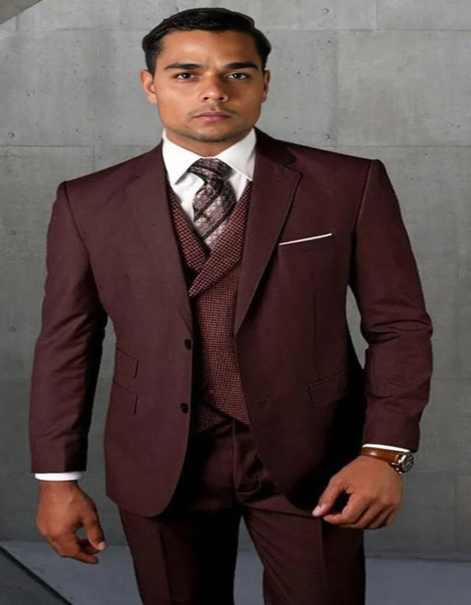 Modern Burgundy 3 Piece DB Gatsby Suit