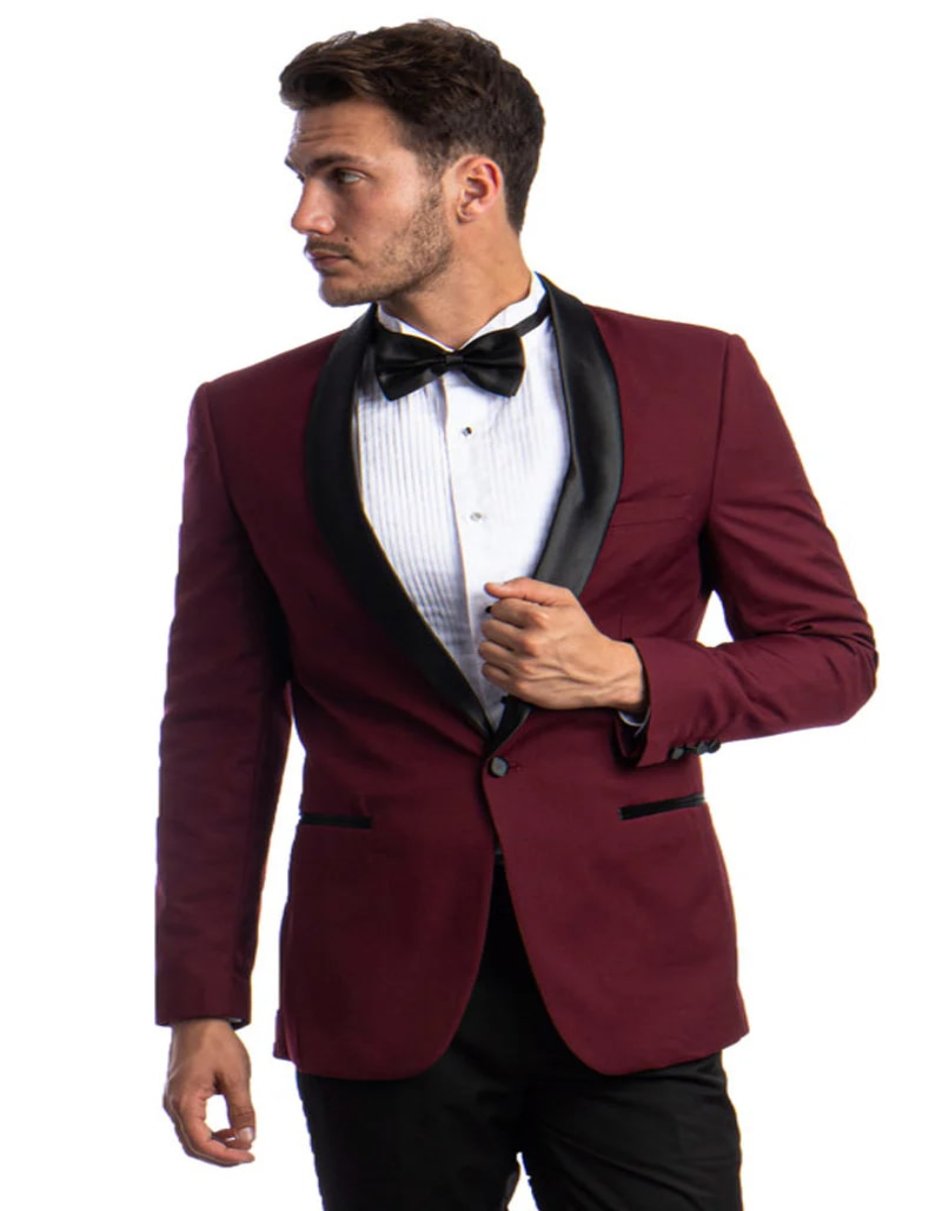 Burgundy Skinny Fit Prom Tuxedo for Men