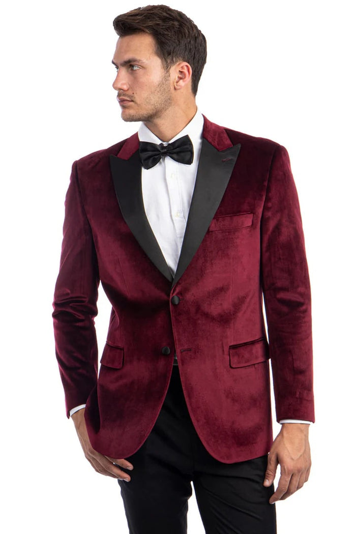 Velvet Peak Lapel Burgundy Prom & Wedding Jacket