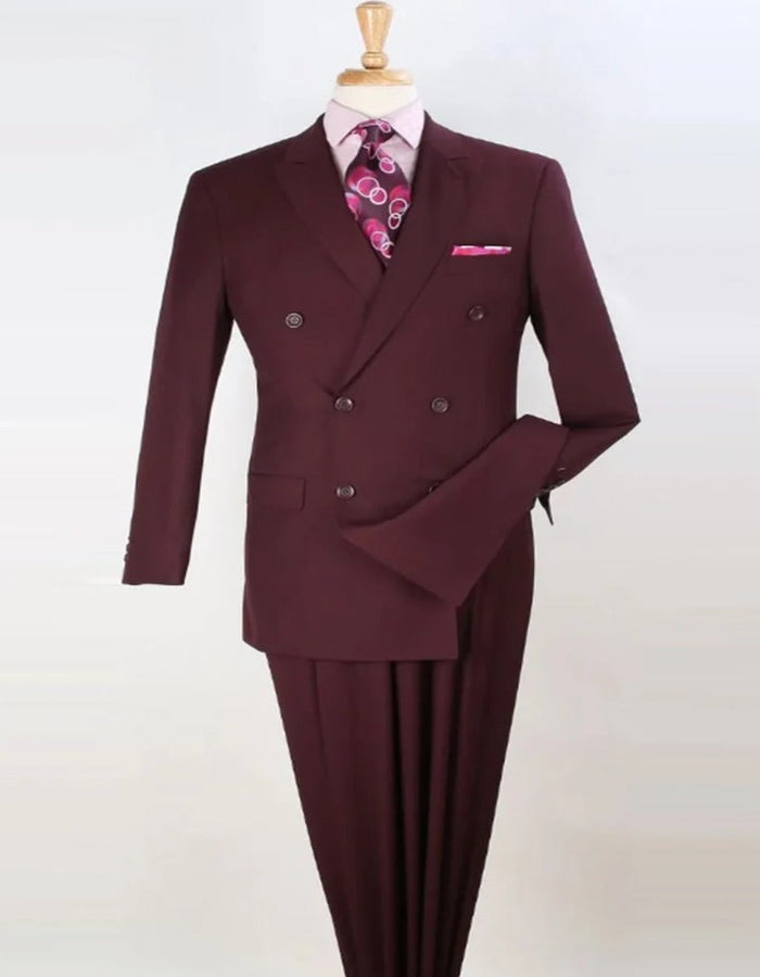 Mens Pleated Burgundy Double Breasted Suit