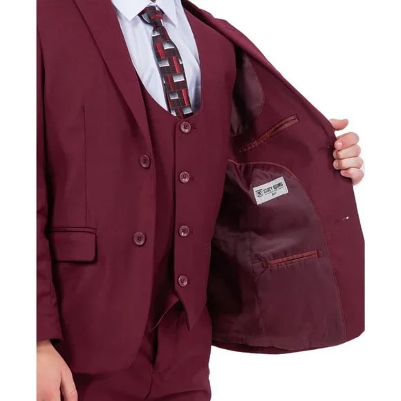 Stacy Adams Boys' 5-Piece Slim Burgundy Suit