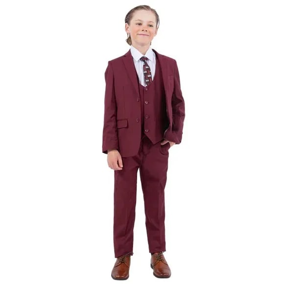 Stacy Adams Boys' 5-Piece Slim Burgundy Suit