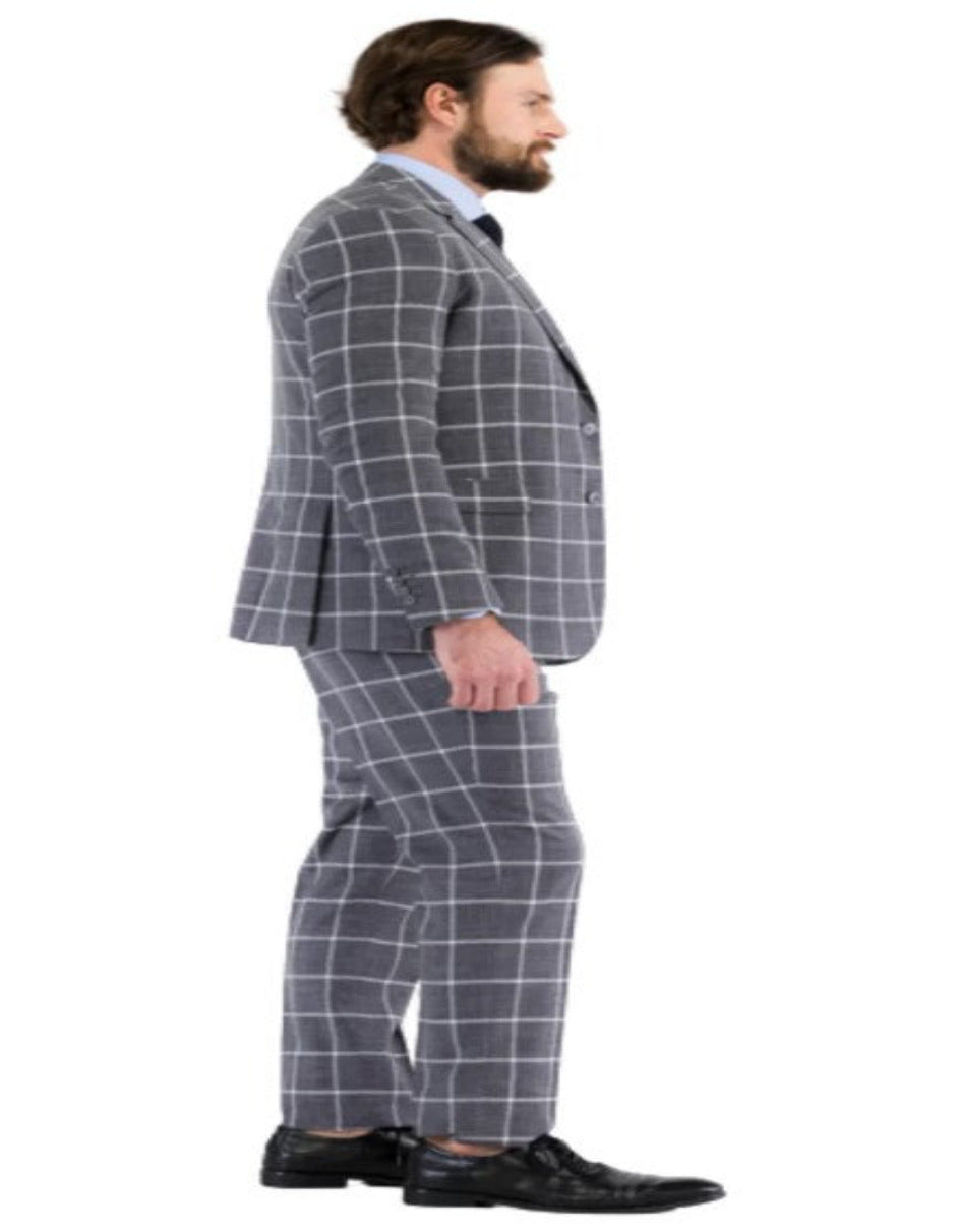 Mens Grey Plaid Suit with Vest - Windowpane Pattern