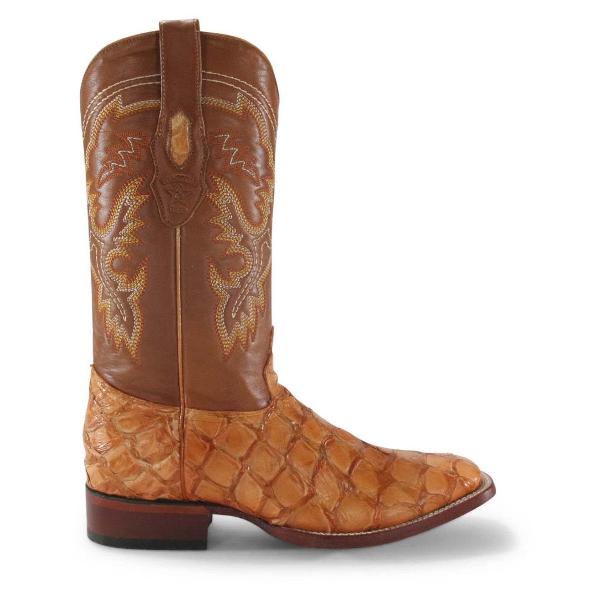 Brown Glossy Pirarucu Square Toe Boots by Los Altos