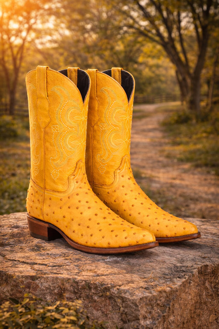 Buttercup Ostrich Print Boots Pointed Toe