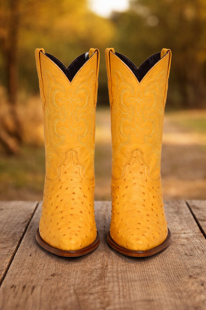 Buttercup Ostrich Print Boots Pointed Toe
