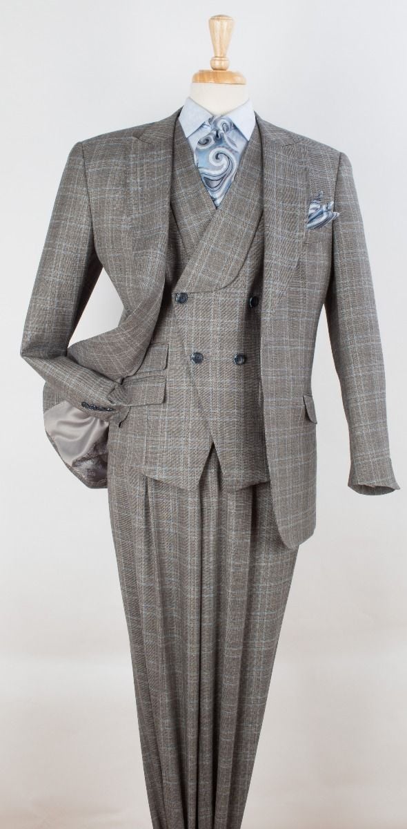 Men's 100% Wool 3 Piece Suit Slanted Fashion Vest