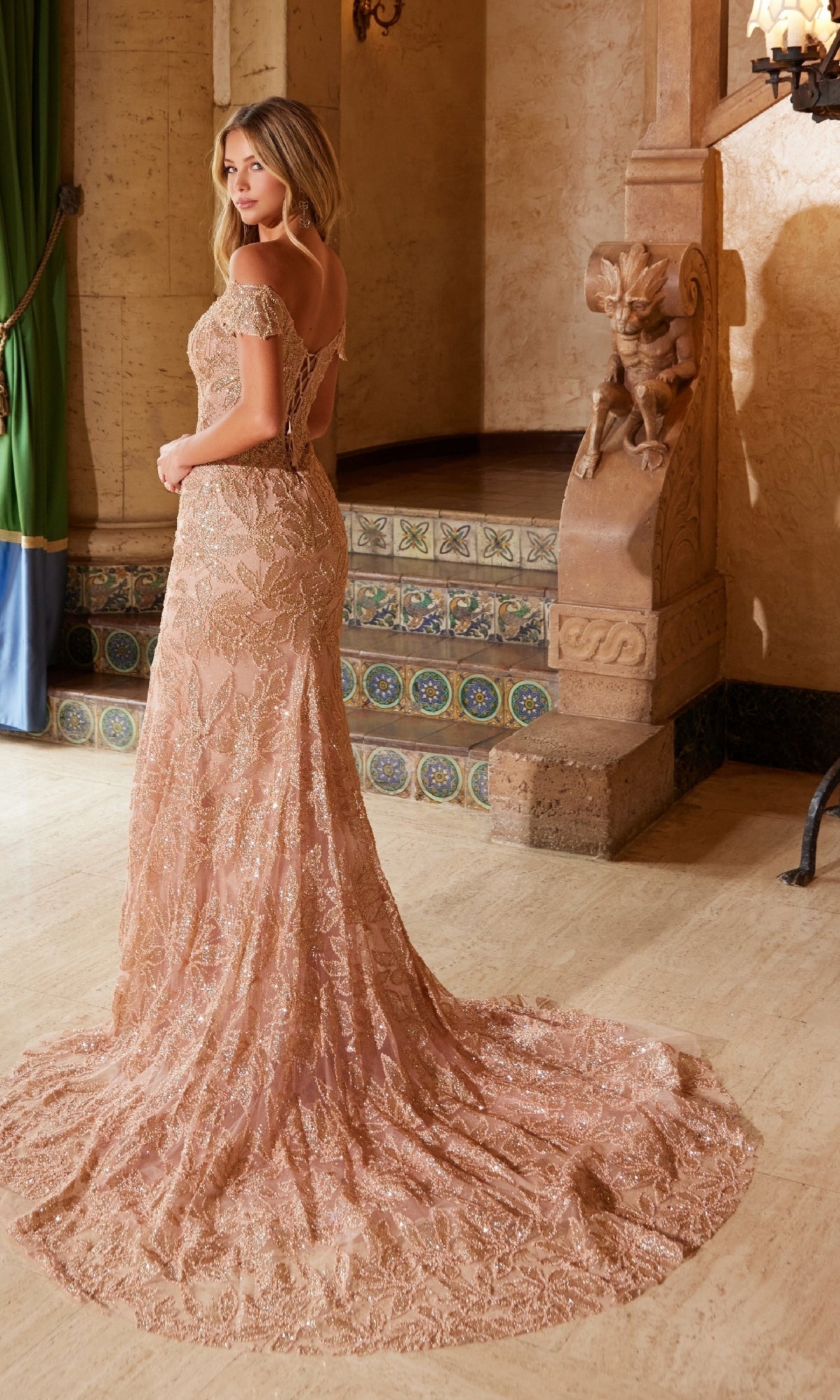 Nox Anabel C1600 Stunning Lace-Up Beaded Prom Gown