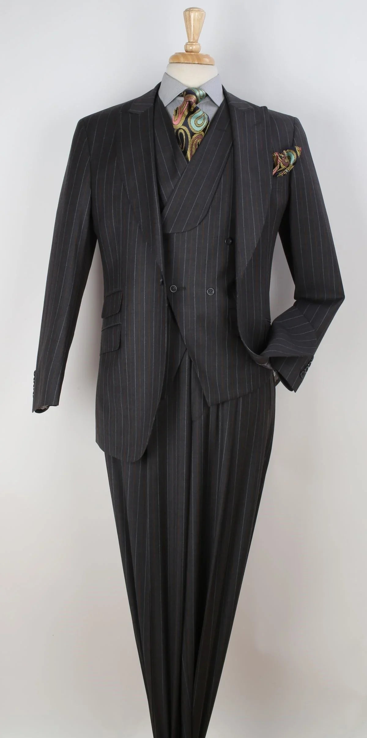 Men's 100% Wool 3 Piece Suit Slanted Fashion Vest