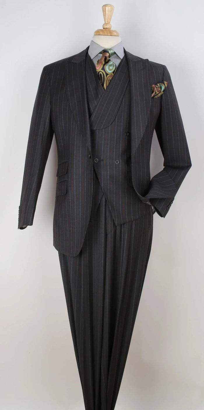 Men's 100% Wool 3 Piece Suit Slanted Fashion Vest
