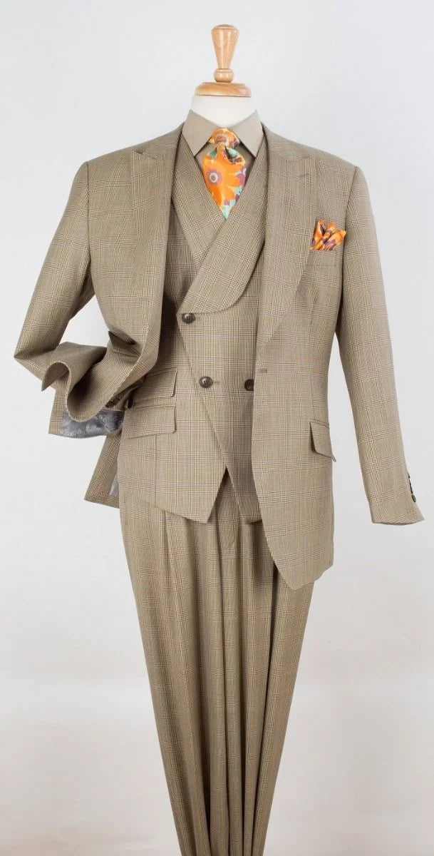 Men's 100% Wool 3 Piece Suit Slanted Fashion Vest