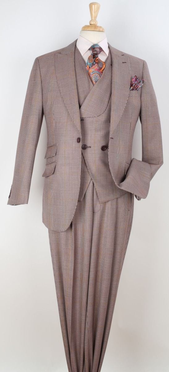 Men's 100% Wool 3 Piece Suit Slanted Fashion Vest