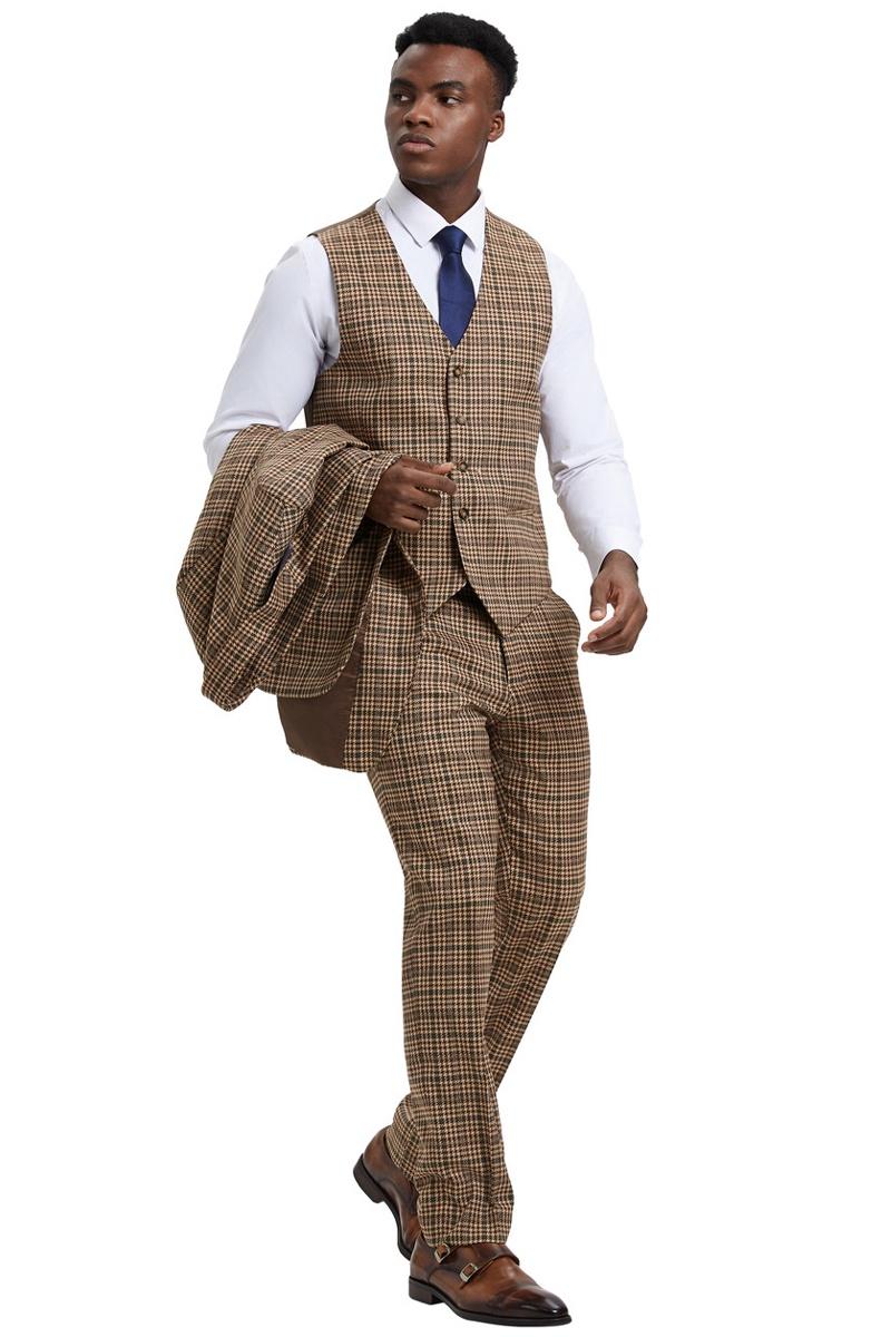 Stacy Adams Glen Plaid Suit Camel & Green