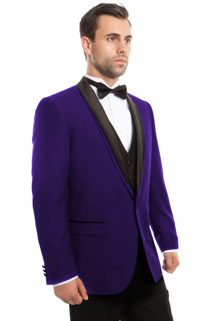 Purple Shawl Lapel One Button Vested Tuxedo