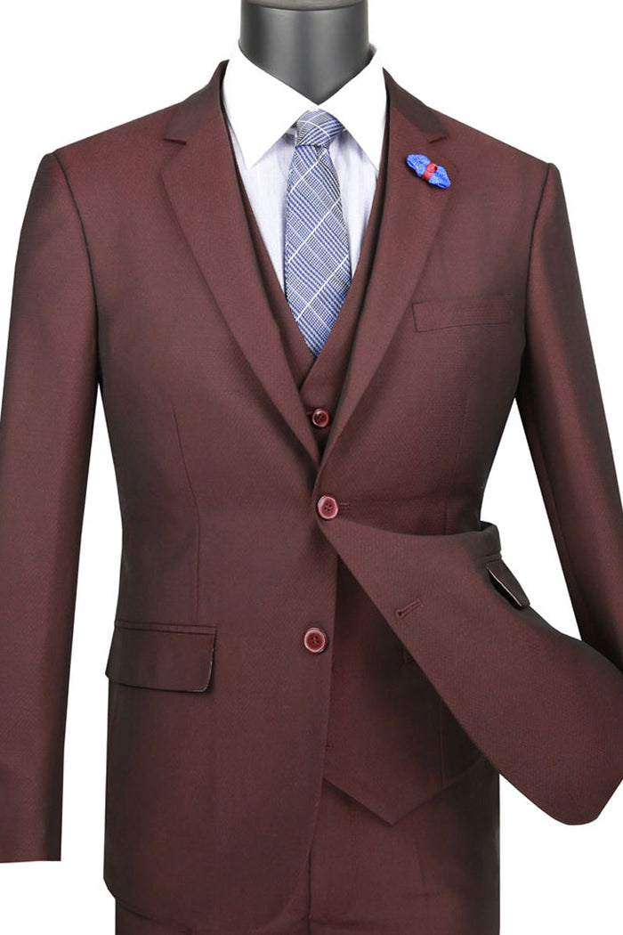 Mens Ultra Slim Fit Vested Suit in Raisin