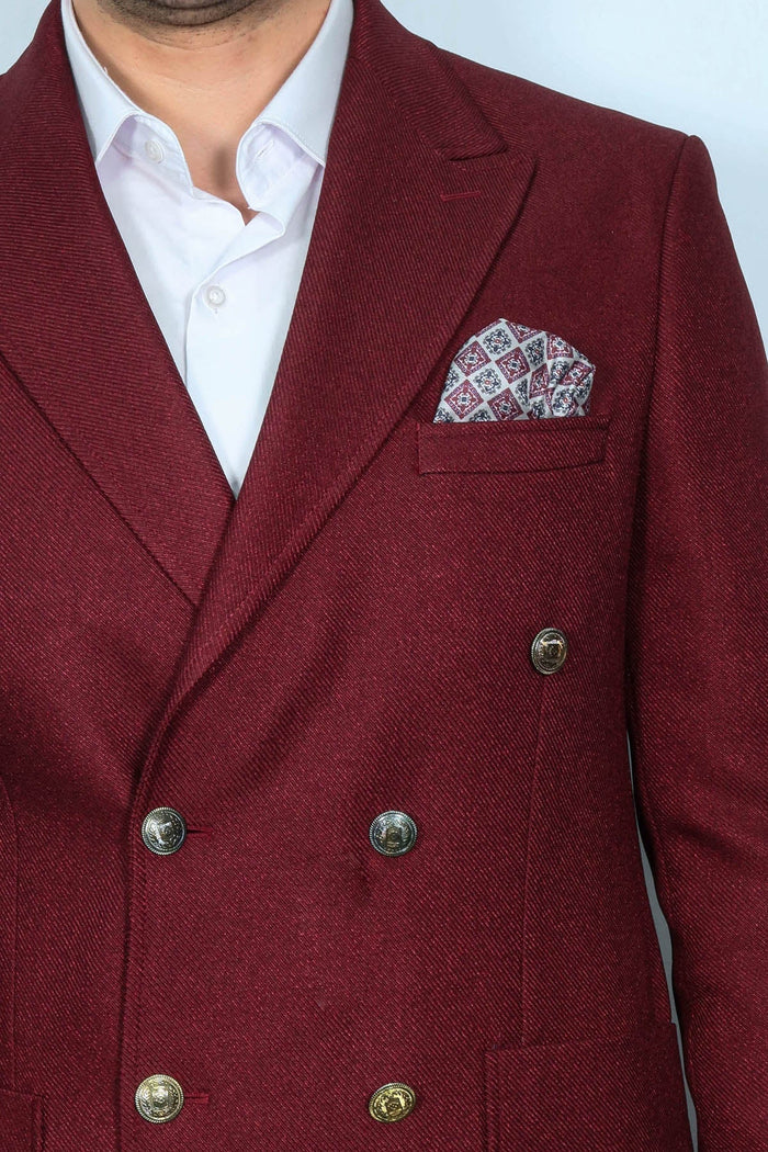 Burgundy Slim Fit Double Breasted Blazer for Men