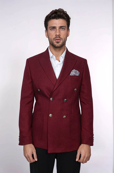 Burgundy Slim Fit Double Breasted Blazer for Men