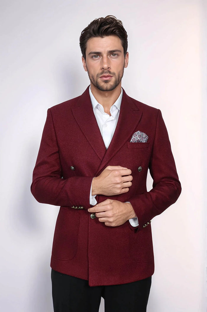 Burgundy Slim Fit Double Breasted Blazer for Men