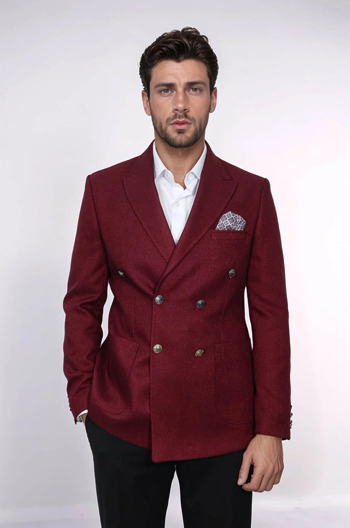 Burgundy Slim Fit Double Breasted Blazer for Men