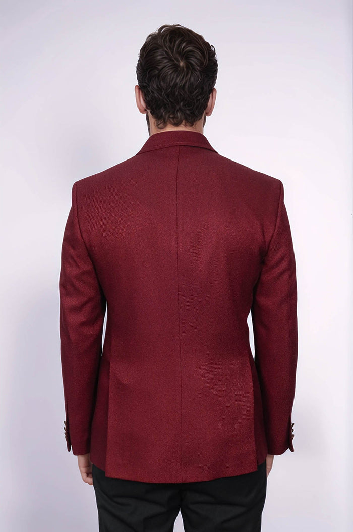 Burgundy Slim Fit Double Breasted Blazer for Men