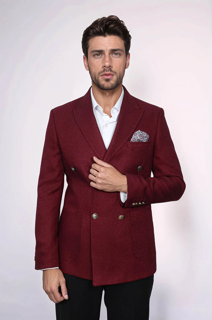 Burgundy Slim Fit Double Breasted Blazer for Men