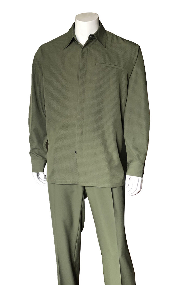 Mens Long Sleeve French Front Walking Suit in Olive