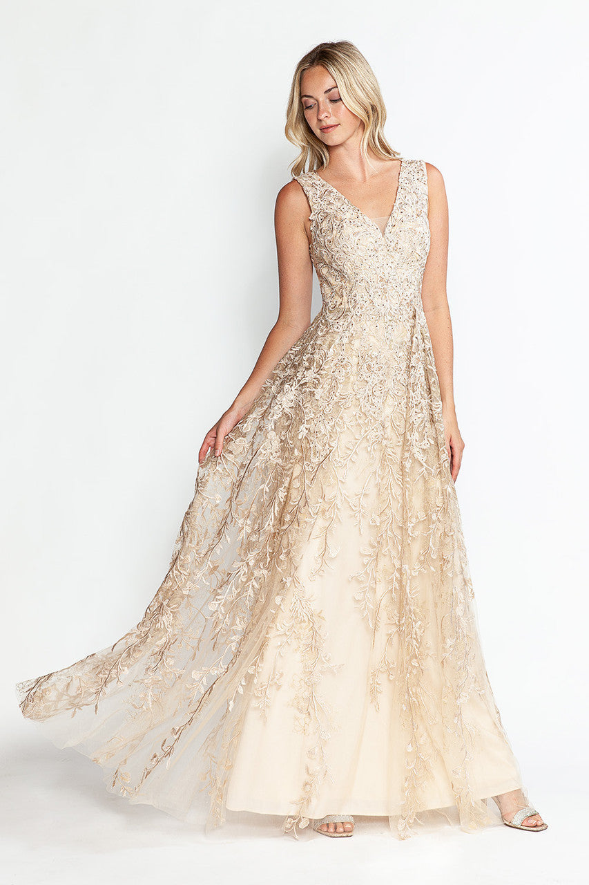 Formal Dress Long V-Neck Sleeveless A-Line Gown By Lenovia 8337-New Collection