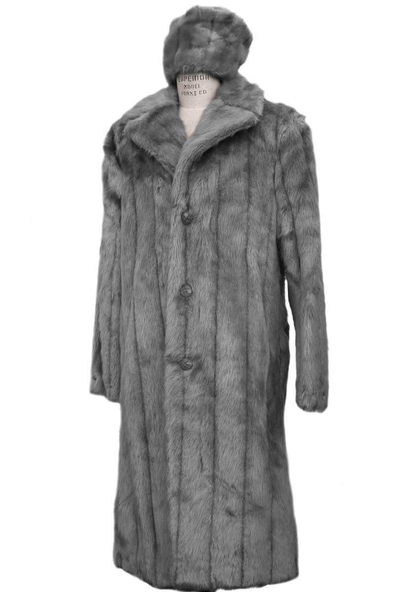 Men's Long Grey Faux Fur Coat