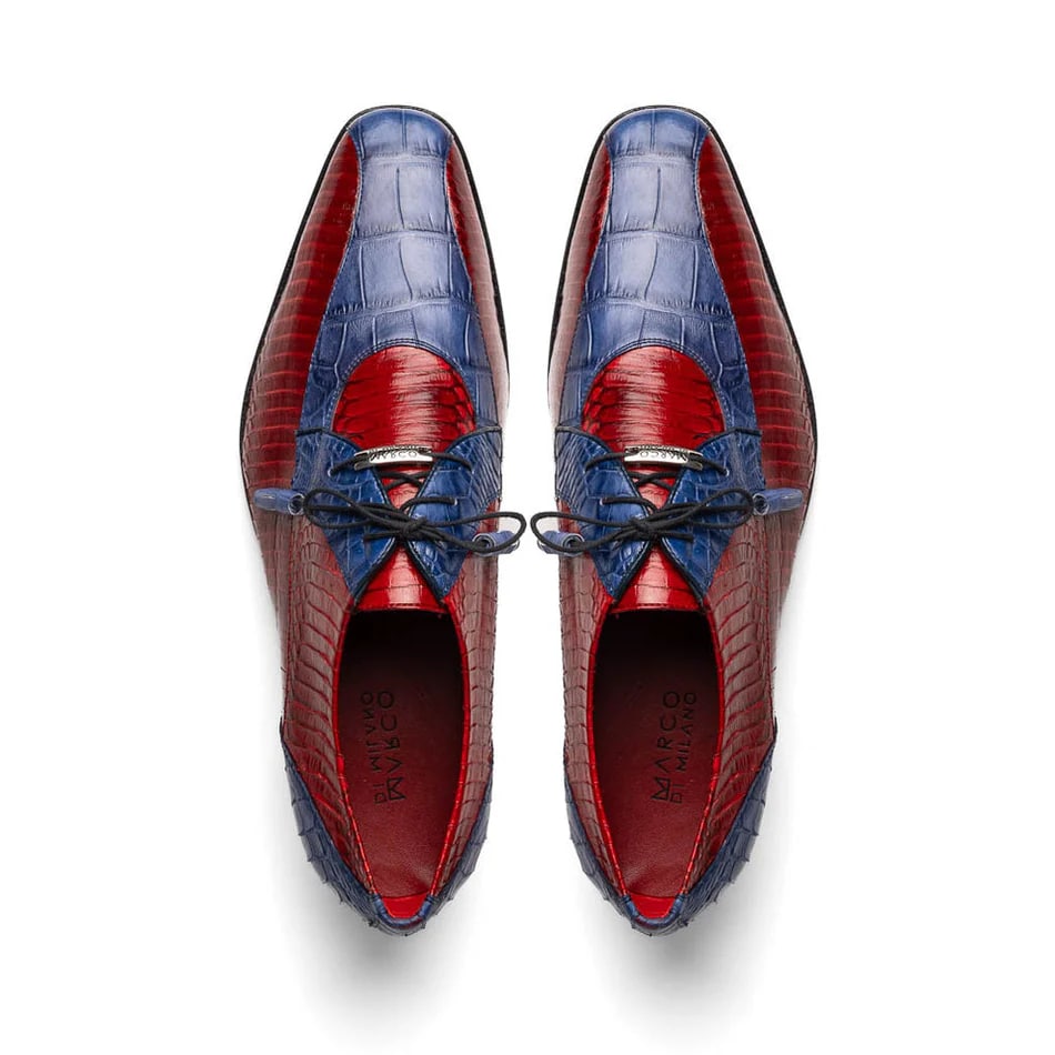 Marco Di Milano Moncalieri Navy & Red Genuine Alligator / Cobra Skin Dress Derby Oxfords
