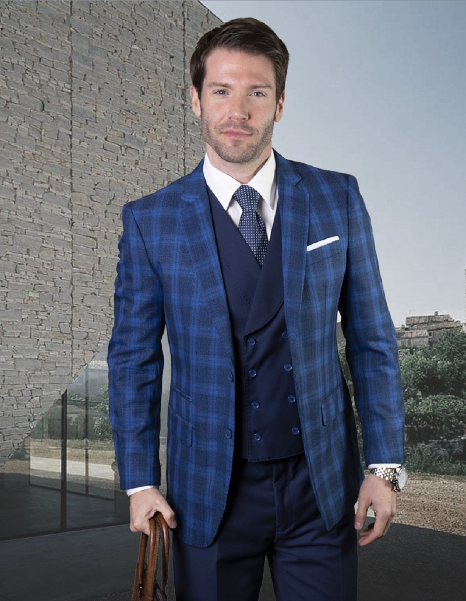 Sapphire Plaid Double Breasted Vest Suit