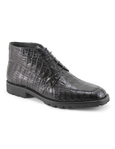 Mens Crocodile Boots - Ankle Boot Mens Black Five Eyelet Lacing Ankle Boot