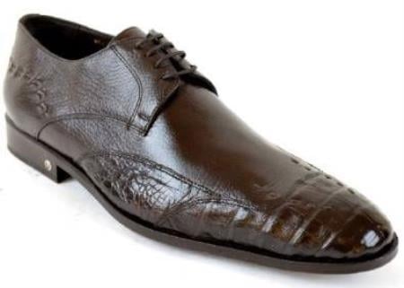 Brown Dress Shoe Mens Caiman (Gator) Belly Skin Brown Dress Shoe