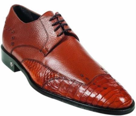 Men's Caiman (Gator) Belly Skin Cognac Dress Shoe