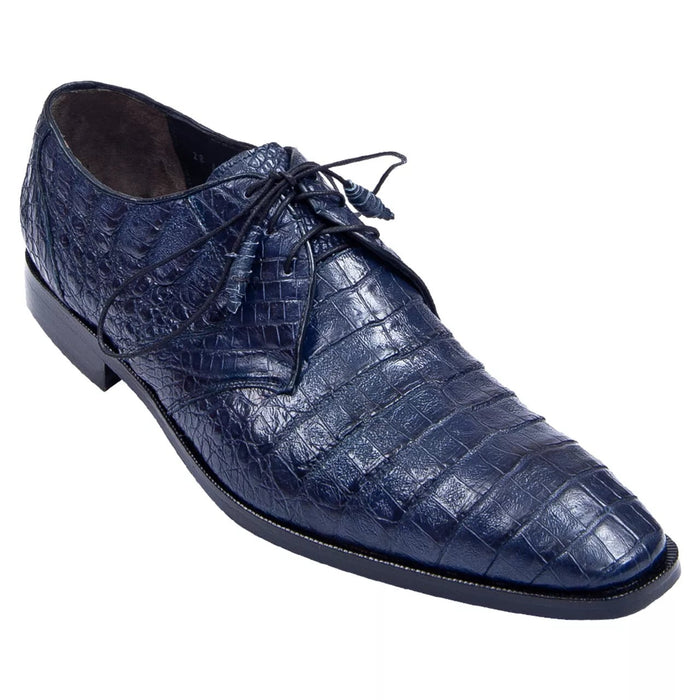 Navy Caiman Belly Lace-Up Boots by Los Altos