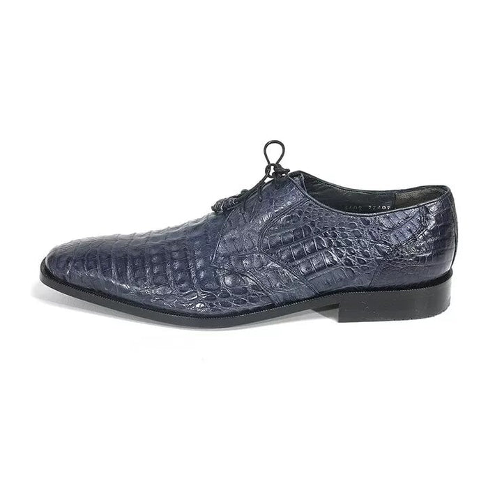 Navy Caiman Belly Lace-Up Boots by Los Altos
