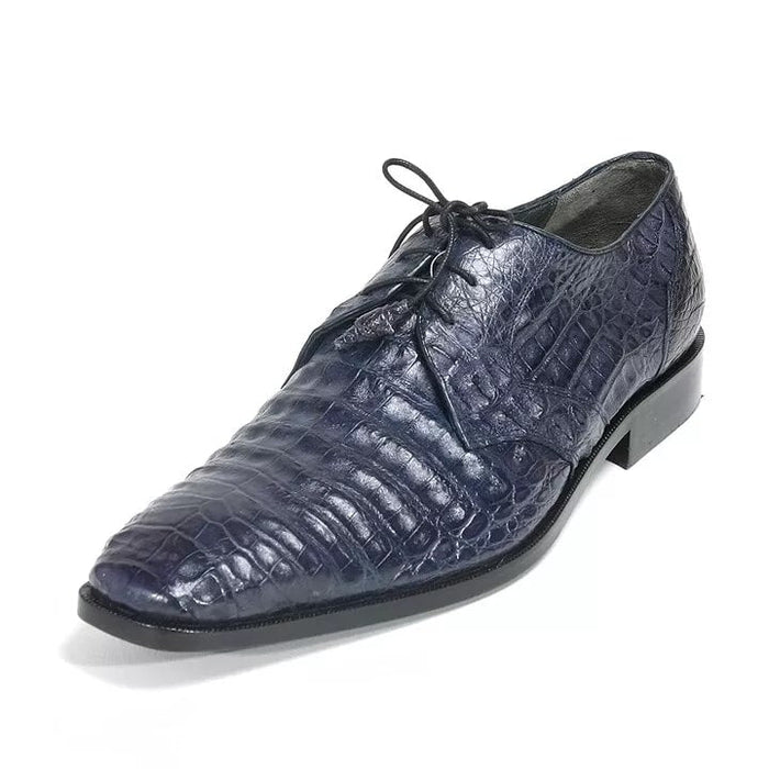 Navy Caiman Belly Lace-Up Boots by Los Altos