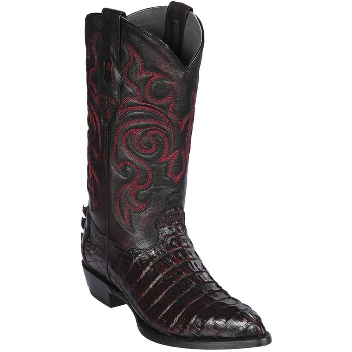 Black Cherry Caiman J Toe Western Boots
