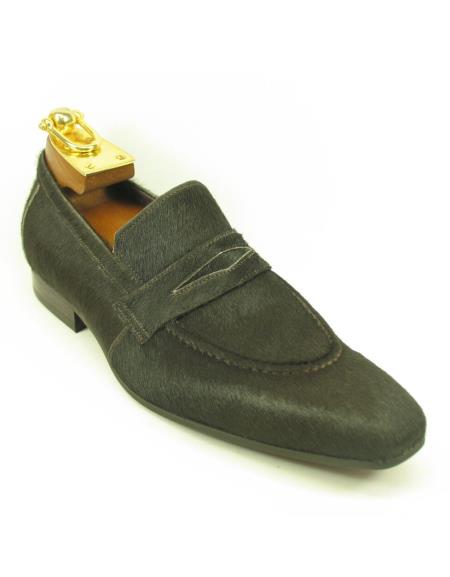 Men's Fashionable Carrucci Slip On Style Calfhair Brown Shoes