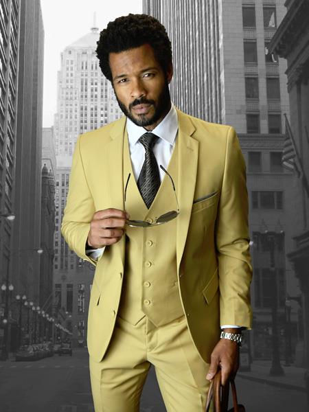 Statement Brand Camel ~ Gold ~ Khaki Color Slim Fitted Skinny Vested 3