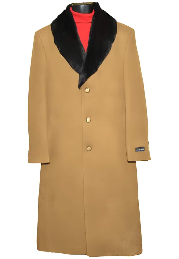 Camel Wool Overcoat with Fur Collar - Ankle Length