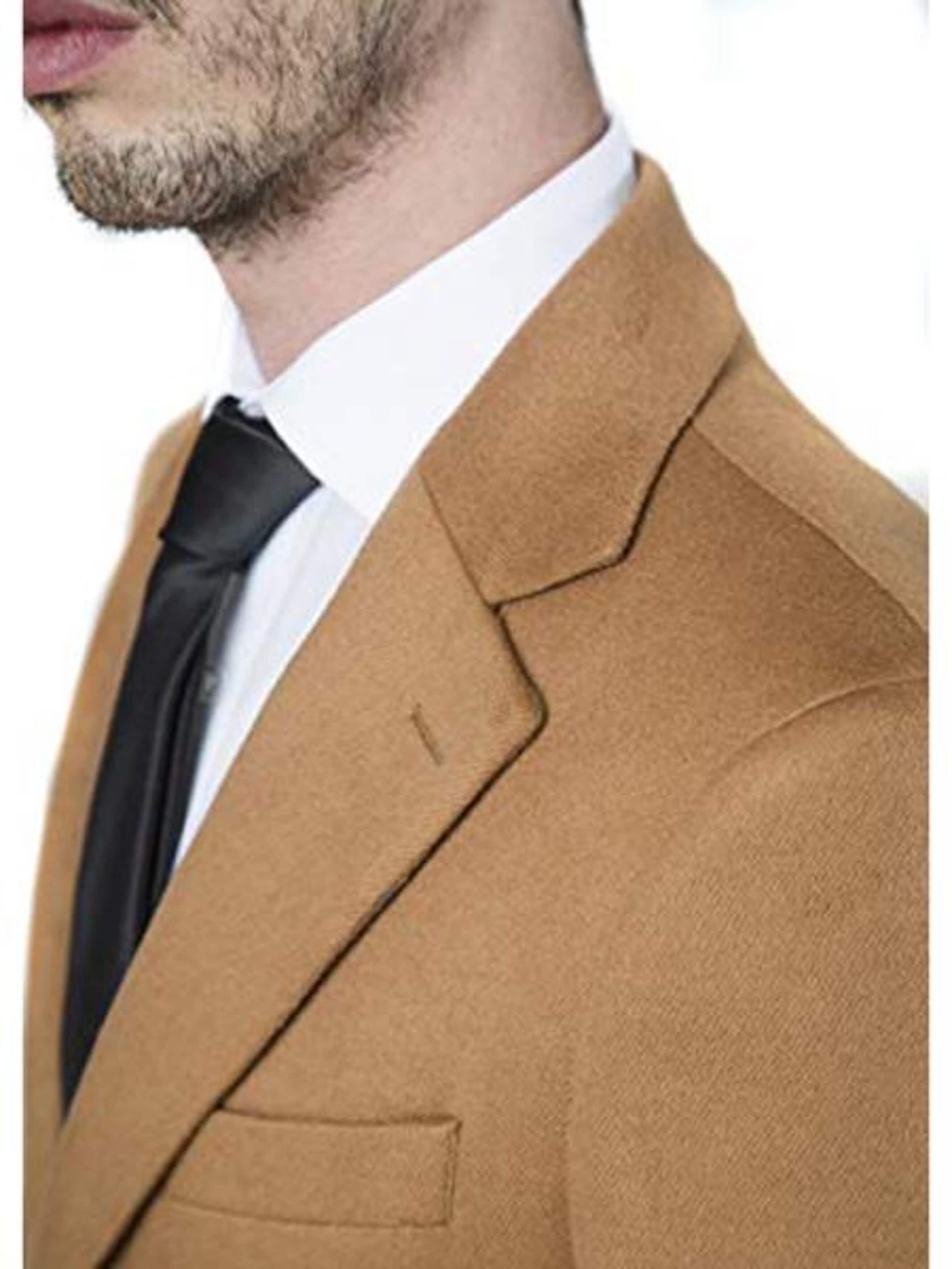 Camel Modern Fit Long Dress Topcoat for Men
